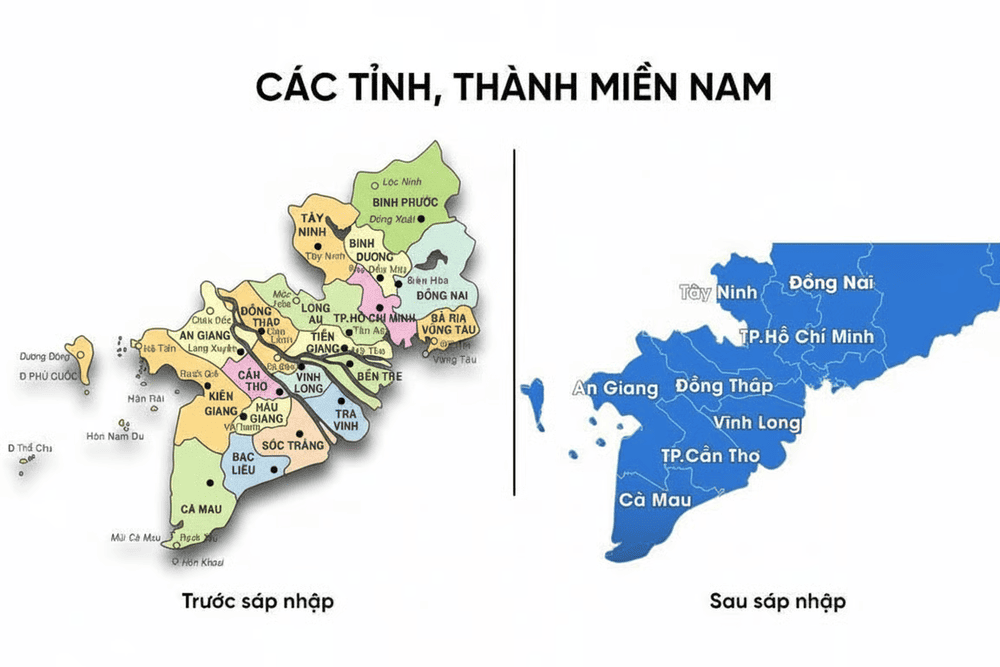 Bản đồ Miền Nam sau sáp nhập.